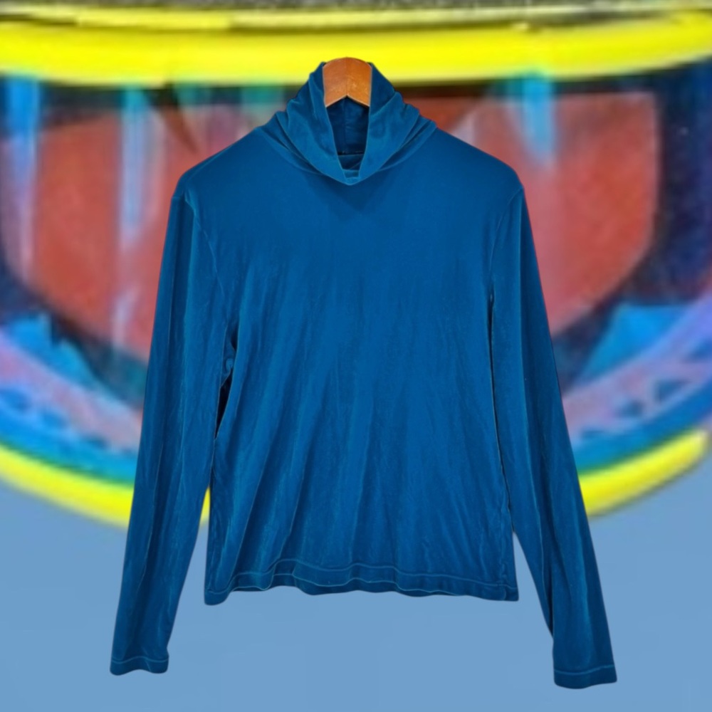 Skea Shimmies Velour Velvet Turtleneck Blue Womens Large 90s Ski Base Layer Top